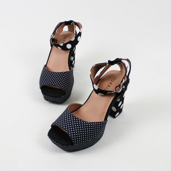 Torrid Black White Polka Dot Block Heel Platform Sandals - Picture 3 of 16